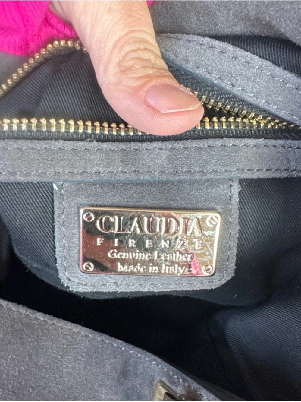 Claudia Firenze Italian Leather- Made in Italy, Gray Suede Crossbody Bucket Bag